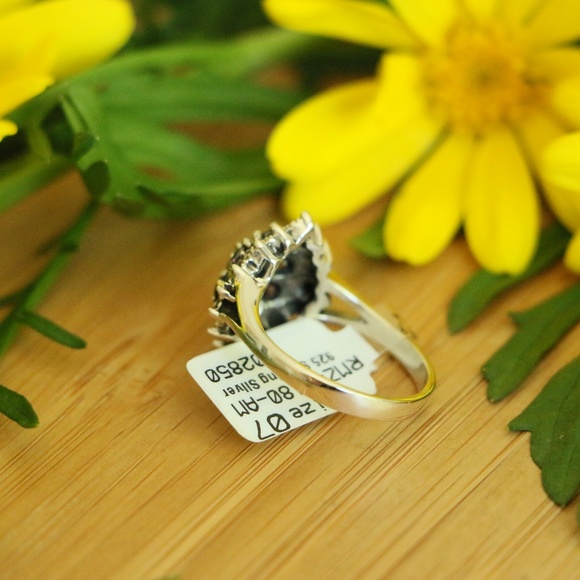 925sterlingsilver flower marcasite Amethyst rings - Picture 5 of 7